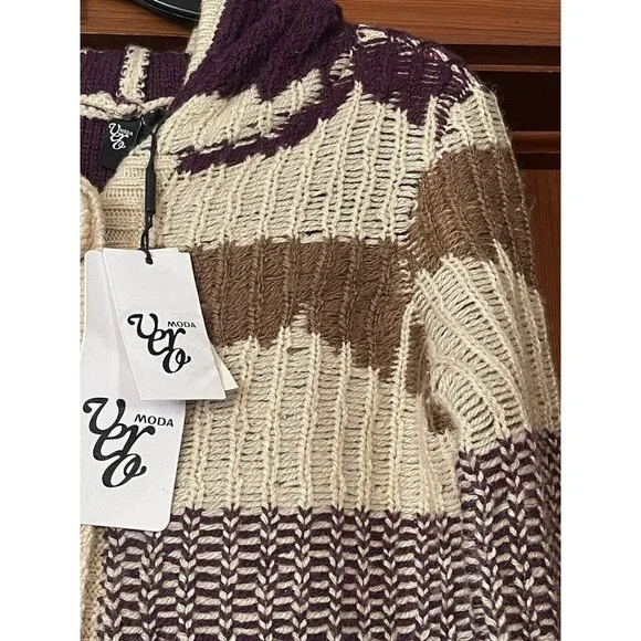 Vero Moda Knit Hooded Button Down Sweater Hoodie Brown Size Small NEW Boho - Picture 5 of 16